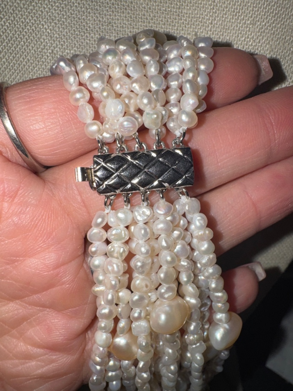 Silver Multi-Strand Freshwater Pearl Necklace - Picture 3 of 5